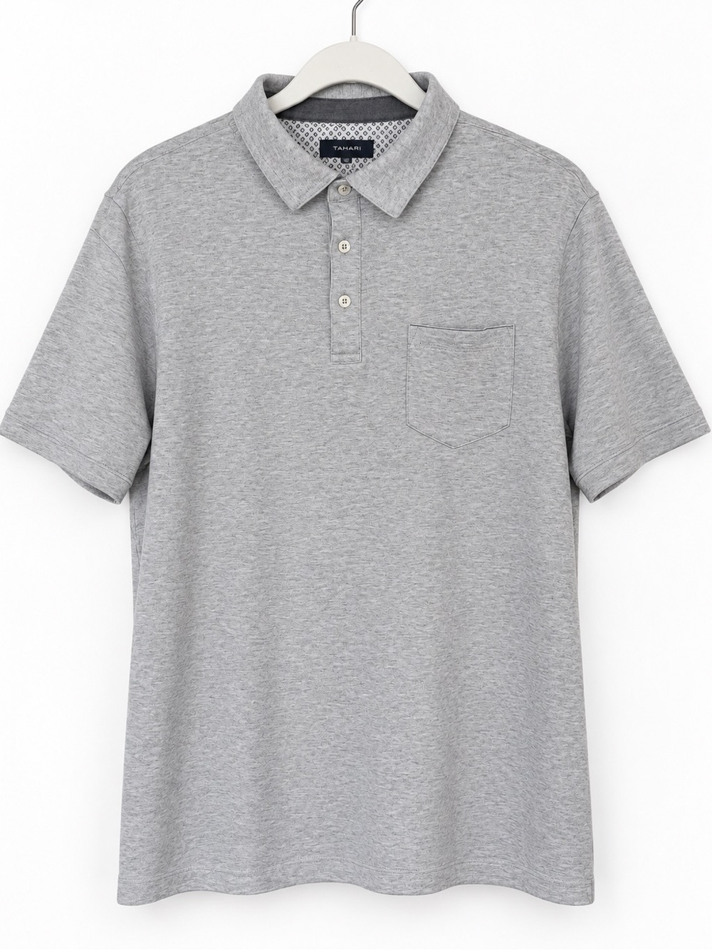 Tahari Men’s XXL Gray Cotton Polo Shirt Pocket Short Sleeve Casual Classic